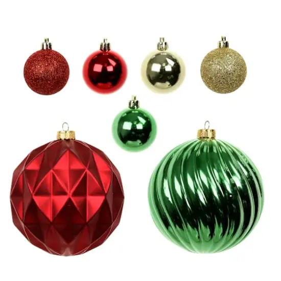 44 Pack 1.8" & 4.7" Red, Green & Gold Mixed Finish Shatterproof Ball Ornaments by Ashland&reg; {1}