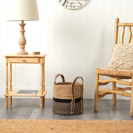 13'' Black Bottom Natural Cotton & Jute Boho Chic Basket Planter {6}