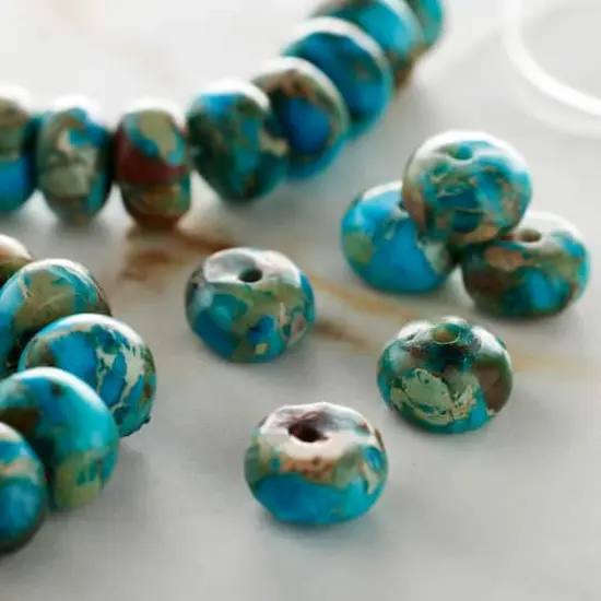 Bead Landing&reg; Aqua Serpentine Rondelle Beads, 8mm {3}