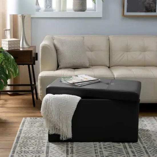 Simplify Faux Leather Double Folding Storage Ottoman Black {5}