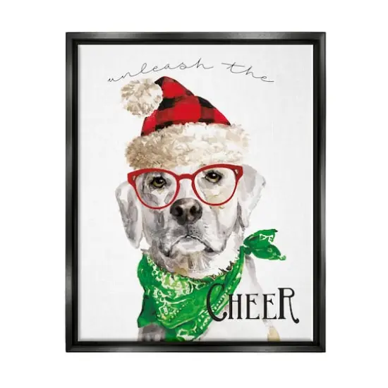 Stupell Industries Unleash The Cheer Holiday Dog Framed Floater Canvas Wall Art {1}