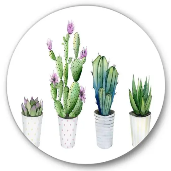 Designart - Cactus Succulent Aloe Vera Home Plants In The Pots - Farmhouse Metal Circle Wall Art {1}