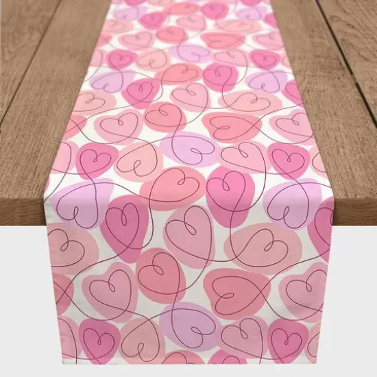 Pink Interconnected Heart Twill Table Runner {1}