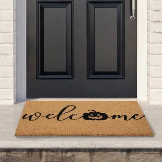 Natural Coir Pumpkin Welcome Halloween Doormat {3}