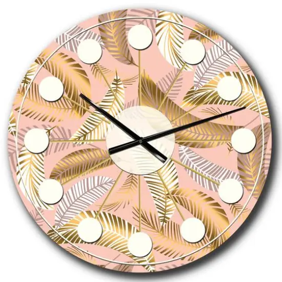 Designart 'Golden Tropical Pattern V Mid-Century Modern Wall Clock {1}