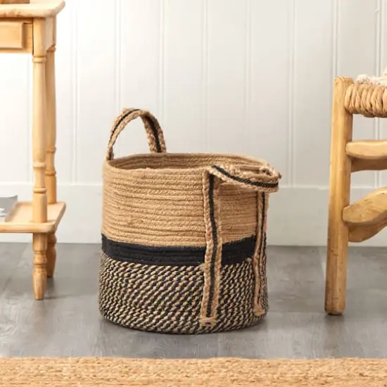 13'' Black Bottom Natural Cotton & Jute Boho Chic Basket Planter {3}