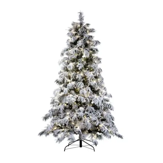 7.5ft. Pre-Lit Flocked Berkshire Snowy Spruce Artificial Christmas Tree, Warm White LED Lights {1}