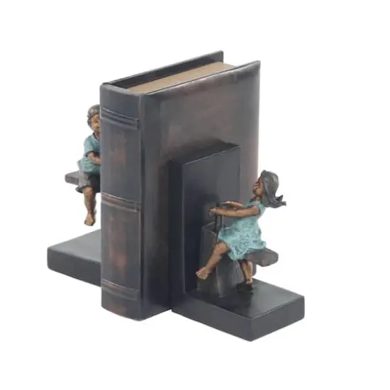 8" Brown Polystone Playing Children Bookends {4}