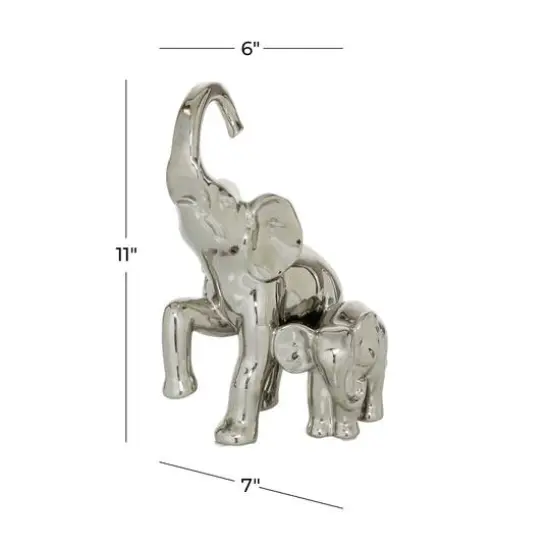 11" Silver Elephant Ceramic Sculpture {7}