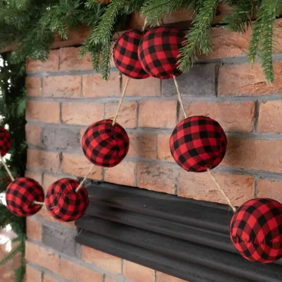 Glitzhome&reg; 6ft. Red & Black Plaid Fabric Garland Set {5}