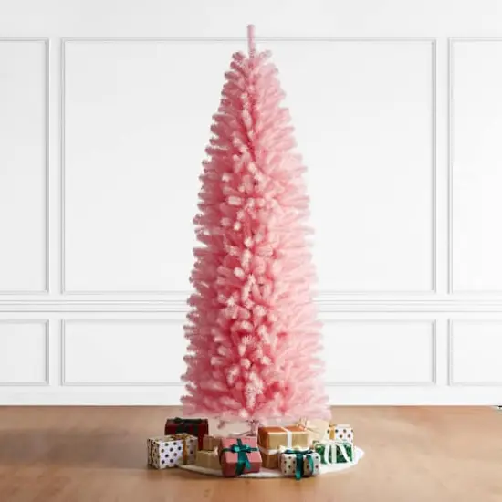 7.5ft. Unlit Pink Pencil Tinsel Artificial Christmas Tree {3}