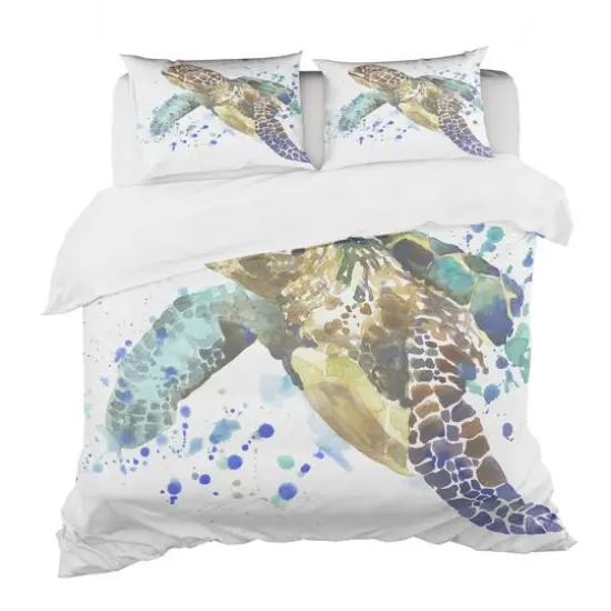 Designart Blue Sea Turtle Illustration Nautical & Coastal Duvet Cover Set {2}