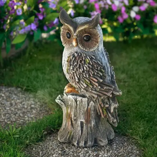 17.75" Perched Owl Outdoor Garden Statue {7}