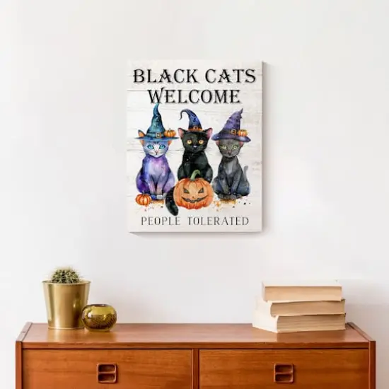 Black Cats Welcome 16" x 20" Canvas Wall Art {5}