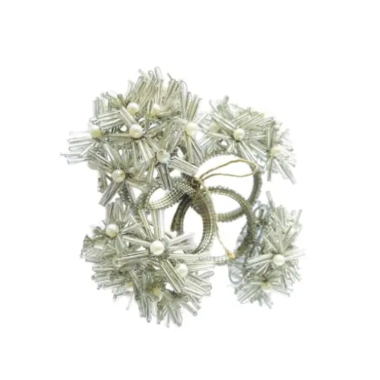 Hello Honey&reg; Silver Glass Beaded Floral Metal Napkin Rings, 4ct. {1}