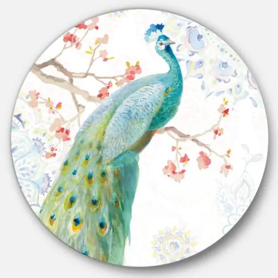 Designart - peacocks Watercolor I - Traditional Metal Circle Wall Art {1}