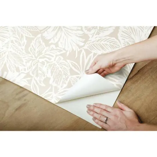 RoomMates Batik Tropical Leaf Peel & Stick Wallpaper Beige {9}