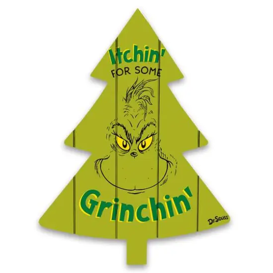 The Grinch Itchin' for Some Grinchin' 14" x 18.5" Dr. Seuss Tree Shaped Pallet Wood {1}