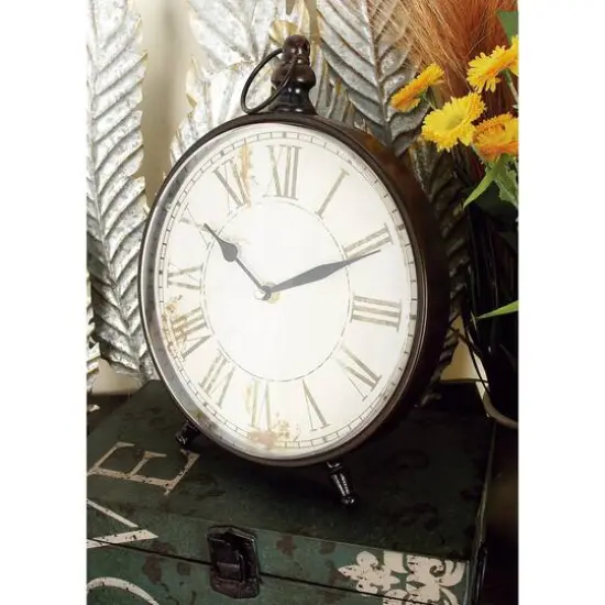 12" Wide Round Vintage Black Metal Clock Set {13}