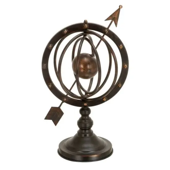 17" Brown Metal Industrial Armillary Sphere Sculpture {1}