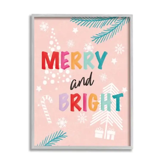 Stupell Industries Merry & Bright Pastel Phrase Framed Giclee Art Gold {1}