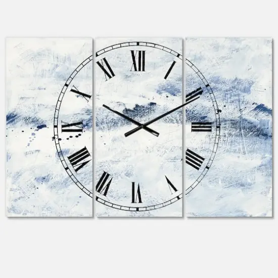Designart Blue Wipe Out 3 Panel Farmhouse Wall Clock {1}
