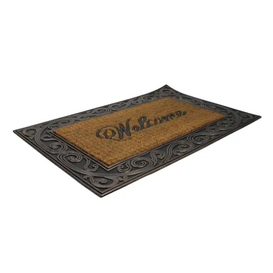 Brown & Black Scrollwork Rectangular Welcome Doormat {5}