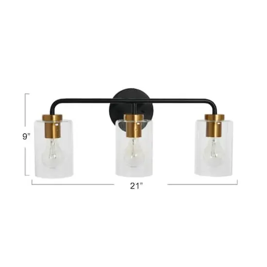 Hello Honey&reg; Robert Stevenson Lighting Kendrick Matte Black & Brushed Gold Metal & Glass 3-Light Vanity Light {5}