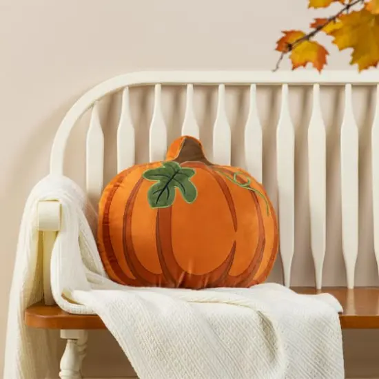 Glitzhome&reg; 15.5"L Fall and Halloween Fabric Double Sided Pumpkin Pillow {5}