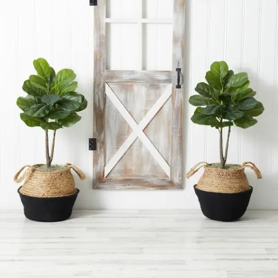 3ft. Artificial Fiddle Leaf Fig Tree With Handmade Cotton & Jute Woven Planter Set DIY Kit Black {11}