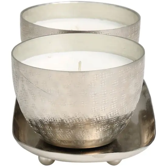 Campfire Scented Candles in Silver Grid Patterned Bowls Set {4}