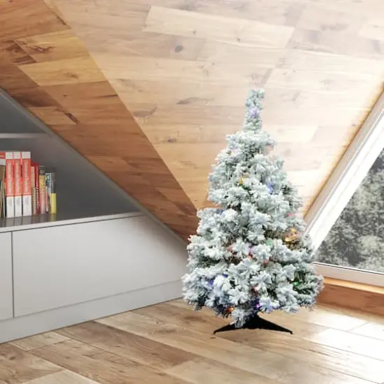 3ft. Pre-Lit Flocked Alaskan Pine Artificial Christmas Tree, Multicolor Dura-Lit&reg; LED Lights {3}