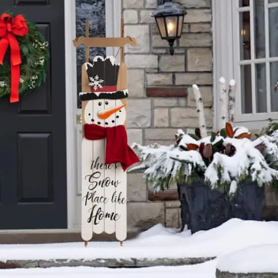 Glitzhome&reg; 3.5ft. Wooden Christmas Snowman Porch Sign {3}