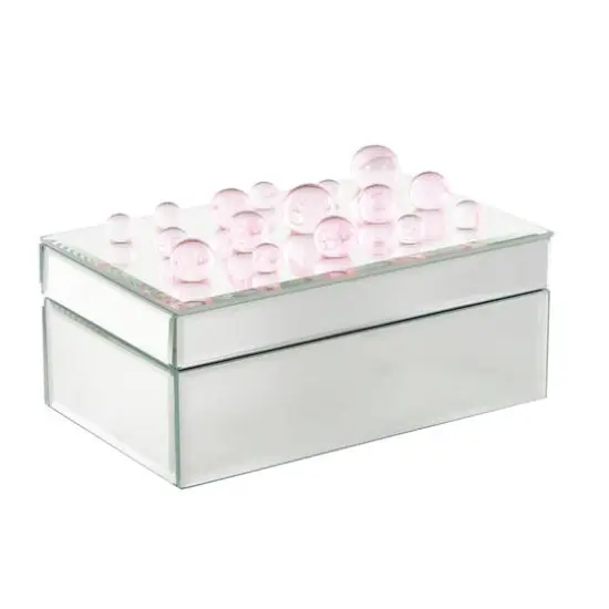 8" x 5" x 4.5" Silver Glass Mirrored Decorative Jewelry Box with Pink Bubble Textured Balls {9}