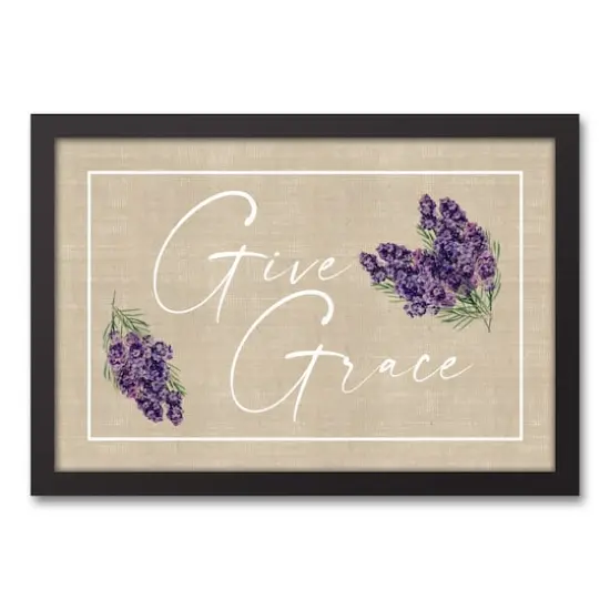 Give Grace Lavendar On Burlap 12" x 18" Black Floating Framed Canvas {1}