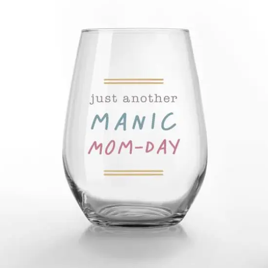 15oz. Another Manic Mom Day Printed Stemless Wine Glass {1}