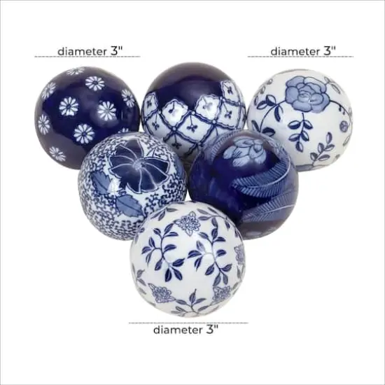 3" Blue & White Patterned Ceramic Vase Filler Orb Set {5}