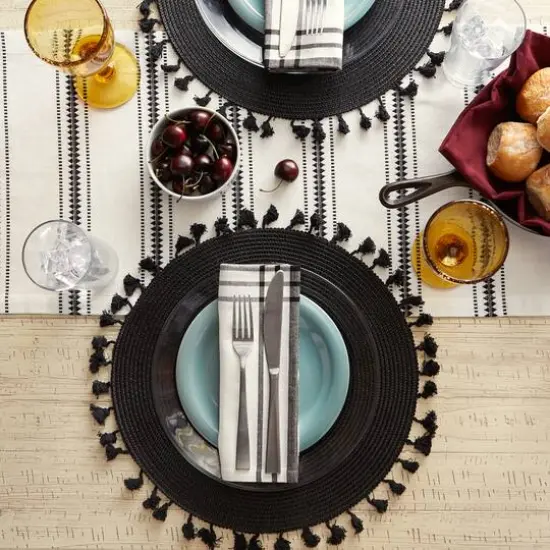 DII&reg; Tassel Fringe Woven Round Placemats, 6ct. Black {7}