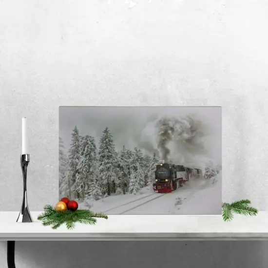Winter Woods Train Fiber Optic & LED Lighted Canvas Wall Art {3}