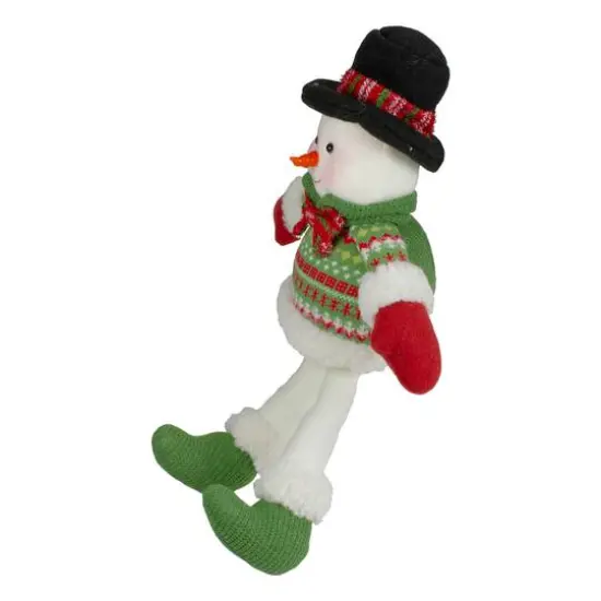 18" Red & Green Sitting Smiling Snowman Christmas Figure {5}