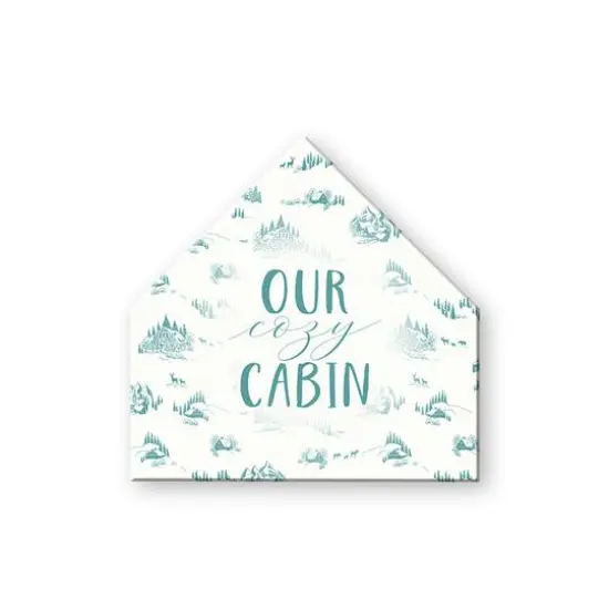 Snowy Town Pattern Teal Cozy Cabin 17x17 House Shaped Canvas {1}