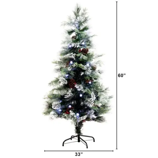 5ft. Fiber Optic White LED Lights Flocked Artificial Christmas Tree with White Pinecone {9}