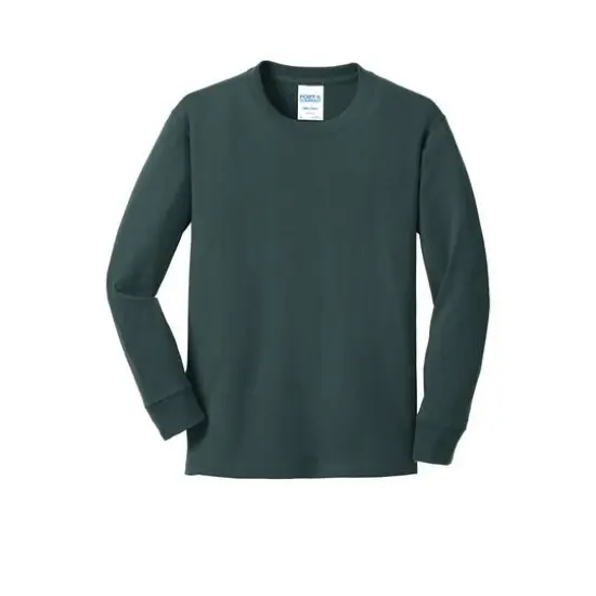 Port & Company&reg; Youth Long Sleeve Core Cotton T-Shirt Dark Green {1}