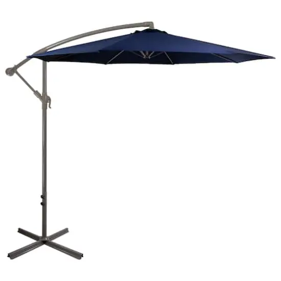 10ft. Offset Outdoor Patio Umbrella with Hand Crank Navy Blue {1}
