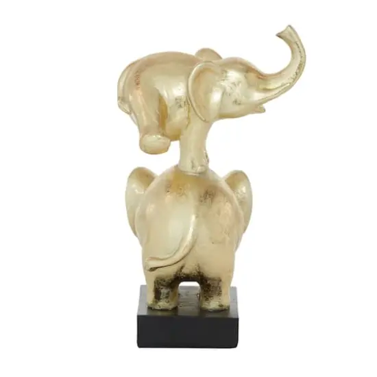Gold Polystone Contemporary Elephant Sculpture, 10" x 8" x 6" {7}