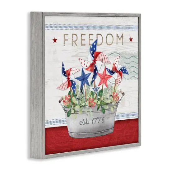 Stupell Industries Freedom Americana Floral Pinwheels Framed Giclee Art Gray {4}