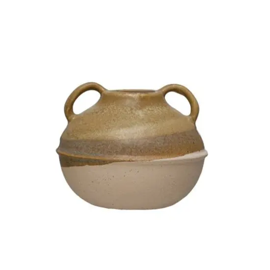 Hello Honey® Bloomingville 6" Tan Reactive Glaze Stoneware Tri-Tone Vase with Handles {1}