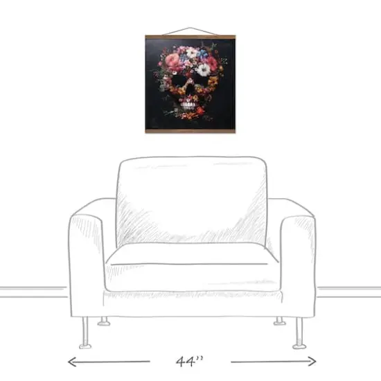 Floral Skull Painting 16" x 16" Teak Hanging Canvas {3}