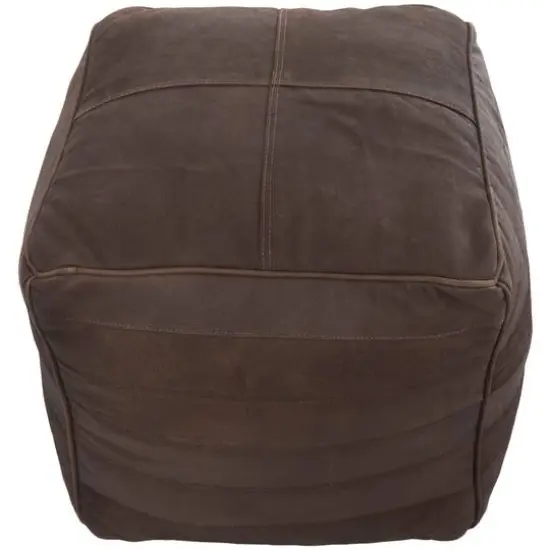 21" Leather Pouf with Linear Panels Dark Brown {4}