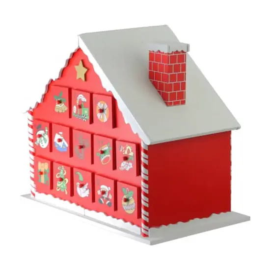10.25" Red & White Advent House with Chimney Storage Box  {4}